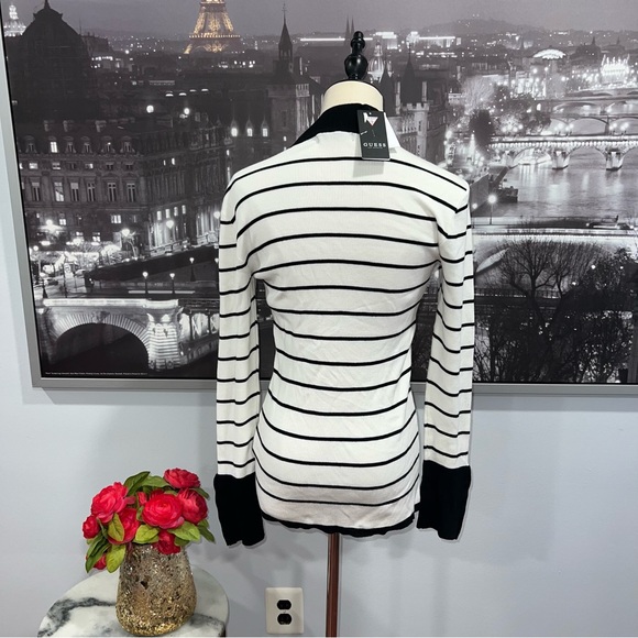 Guess Women's White & Black Striped Sweater With Button Accent Detail / Large - Picture 10 of 13